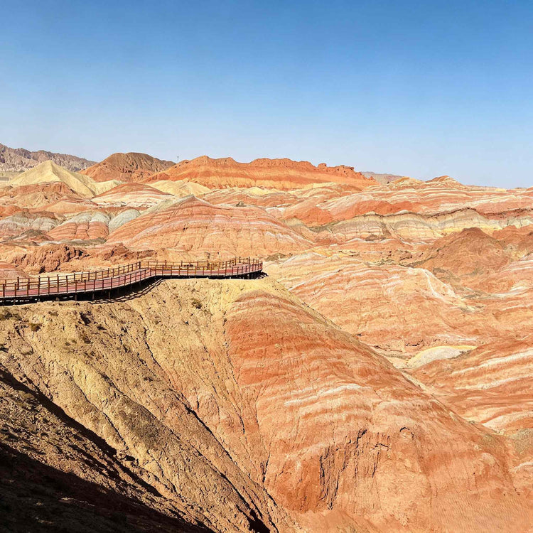 Colorful Zhangye Danxia landform with layered rainbow rock formations, Gansu