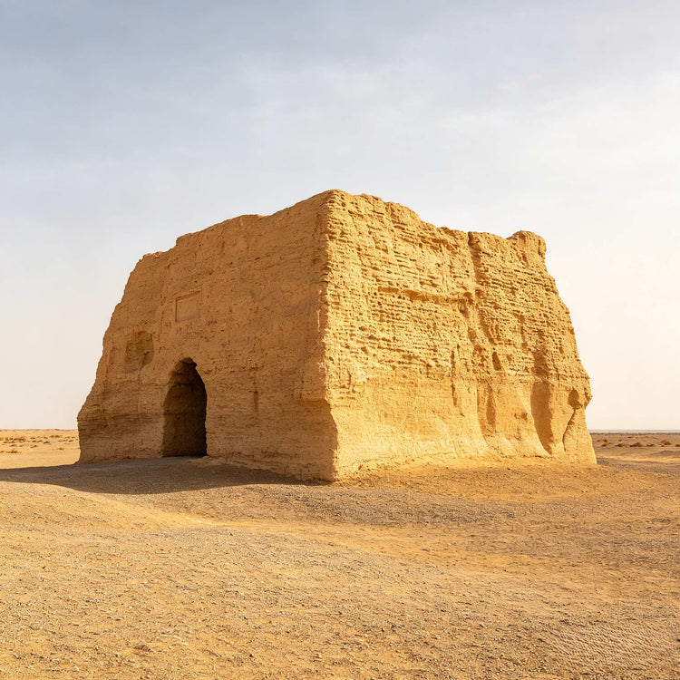 Ancient Yumenguan Pass earthen ruin in the vast Gobi Desert, Dunhuang