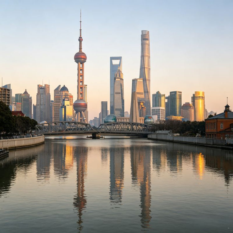 Shanghai Bund & Lujiazui skyline with Oriental Pearl Tower, iconic Shanghai cityscape