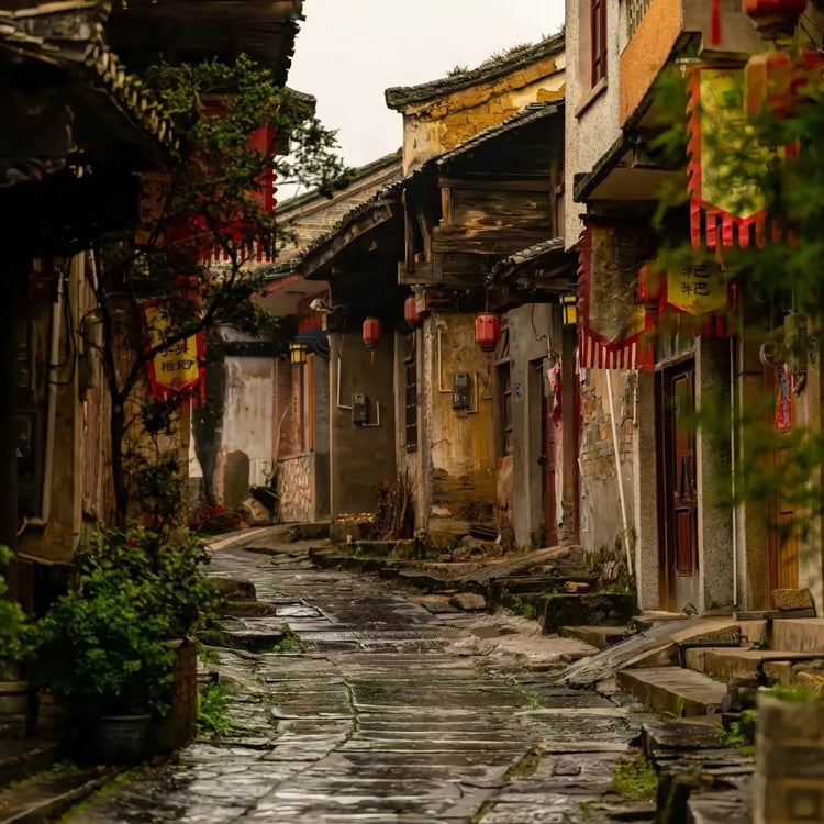 Ancient street view of Xingping Old Town, historic Yangshuo village scenery