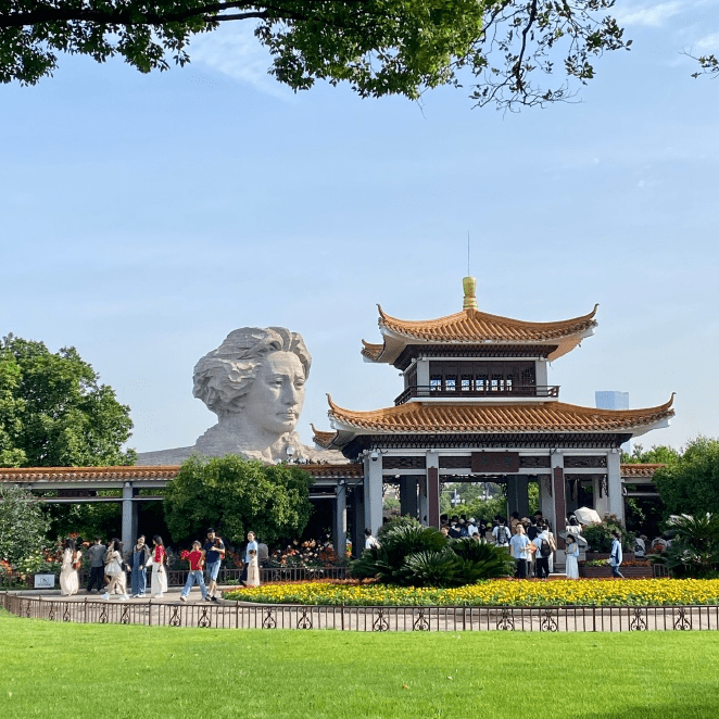 Orange Island Head statue and ancient pavilion in Changsha Hunan