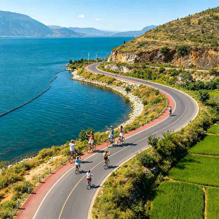 Erhai Lake Panxi S-bend cycling route, Dali natural scenery