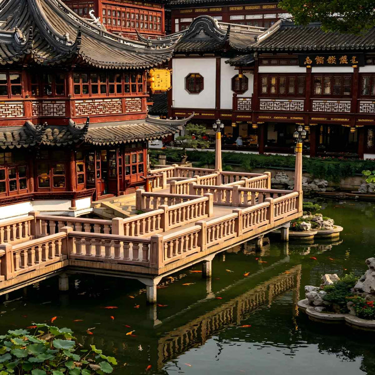 Traditional ancient architecture & pond view at Yu Garden classical Jiangnan garden Shanghai day trip