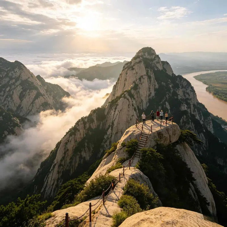 Huashan Mountain precipitous granite peaks with sea of clouds, Xi'an China
