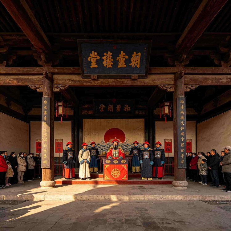 Interior of Pingyao Yamen ancient county government hall, traditional Chinese official architecture