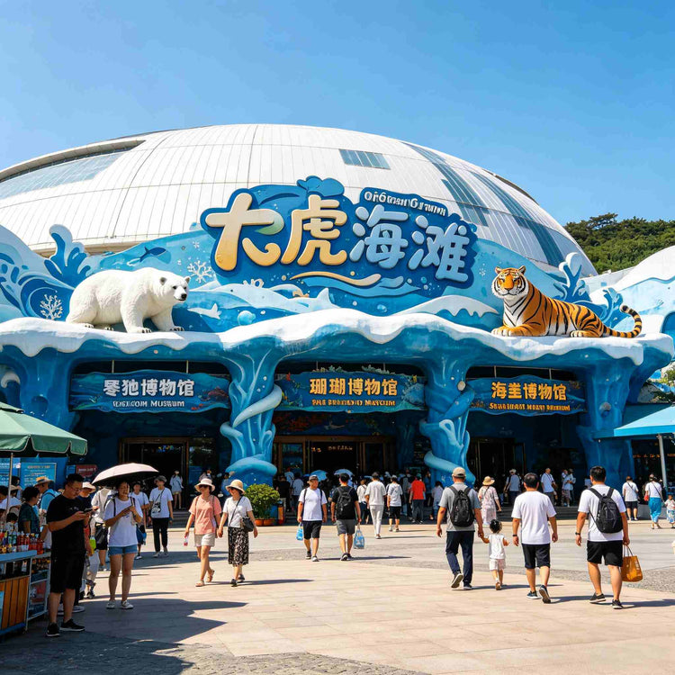 Entrance plaza of Tiger Beach Ocean Park, Dalian marine theme park