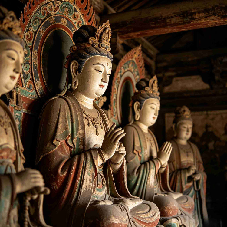 Painted Buddhist colored sculptures at Shuanglin Temple, Pingyao