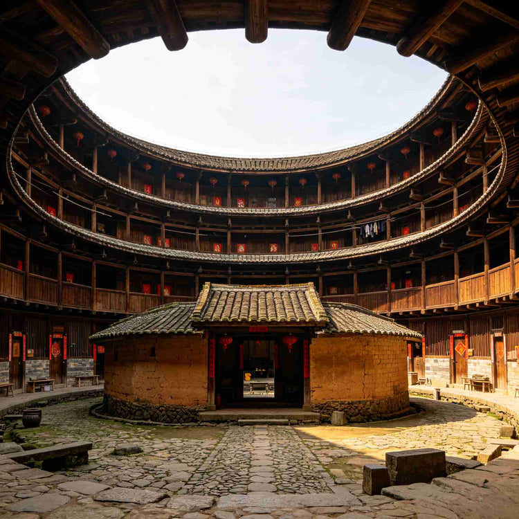 Interior courtyard of traditional round Hakka Tulou earthen building