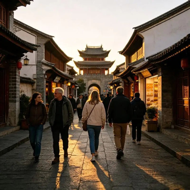 Tourists walking through historic streets of Dali Ancient City