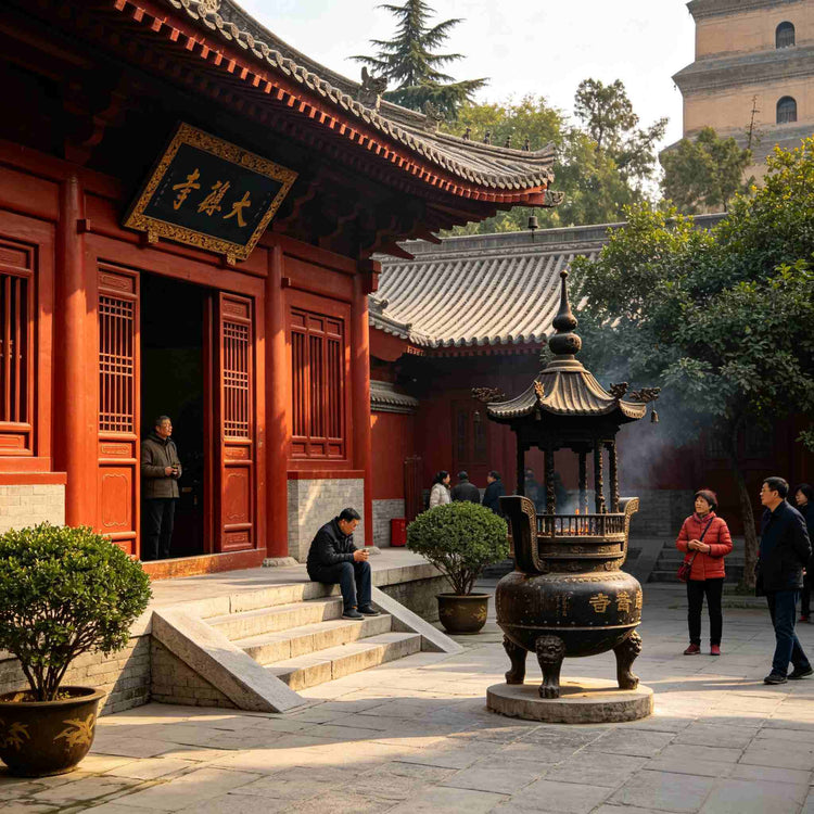 Traditional courtyard at Daci'en Temple with Big Wild Goose Pagoda, Xi'an
