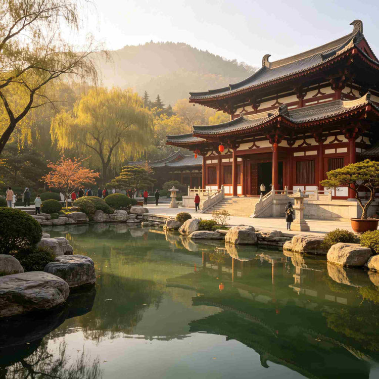Huaqing Palace imperial garden with scenic pond, Tang Dynasty heritage site