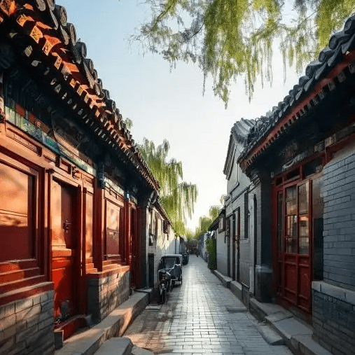 Ancient alleyway beside Forbidden City old Beijing street view