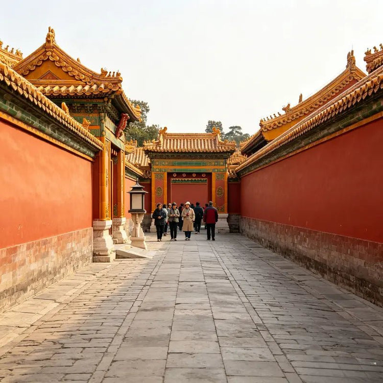 Quiet red-walled alley in the Forbidden City side palace area, Beijing imperial palace UNESCO site