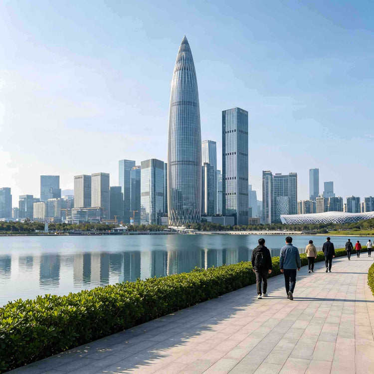 Shenzhen Bay waterfront skyline with China Resources Tower, Shenzhen, China
