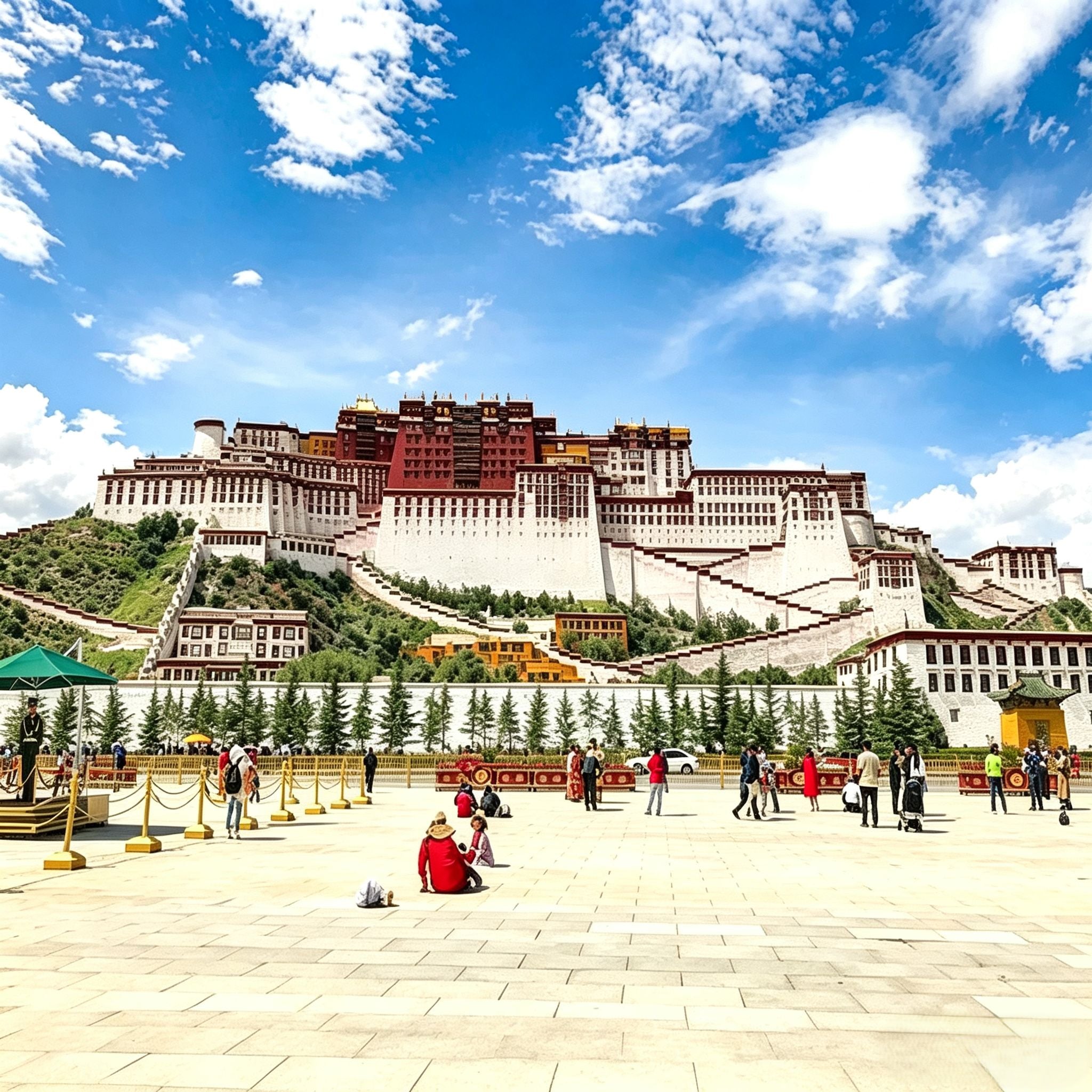 Panoramic view of Potala Palace square in Lhasa, Tibet