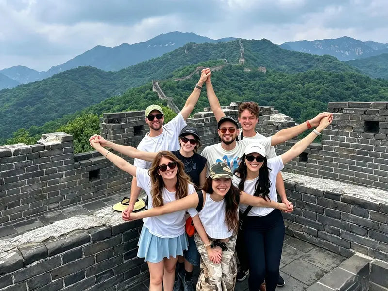 Group of young travelers on private Mutianyu Great Wall tour in Beijing