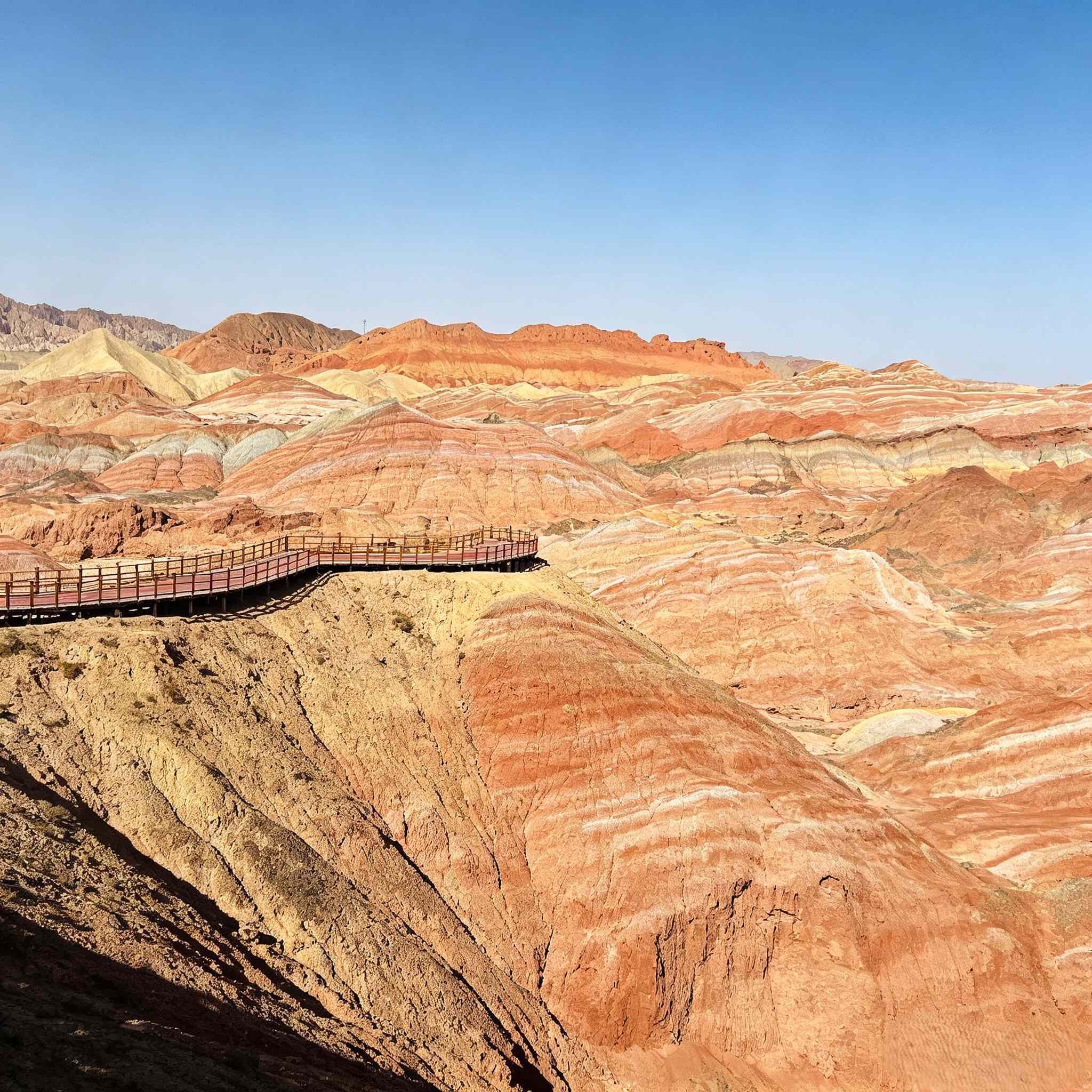 Colorful Zhangye Danxia landform with layered rainbow rock formations, Gansu
