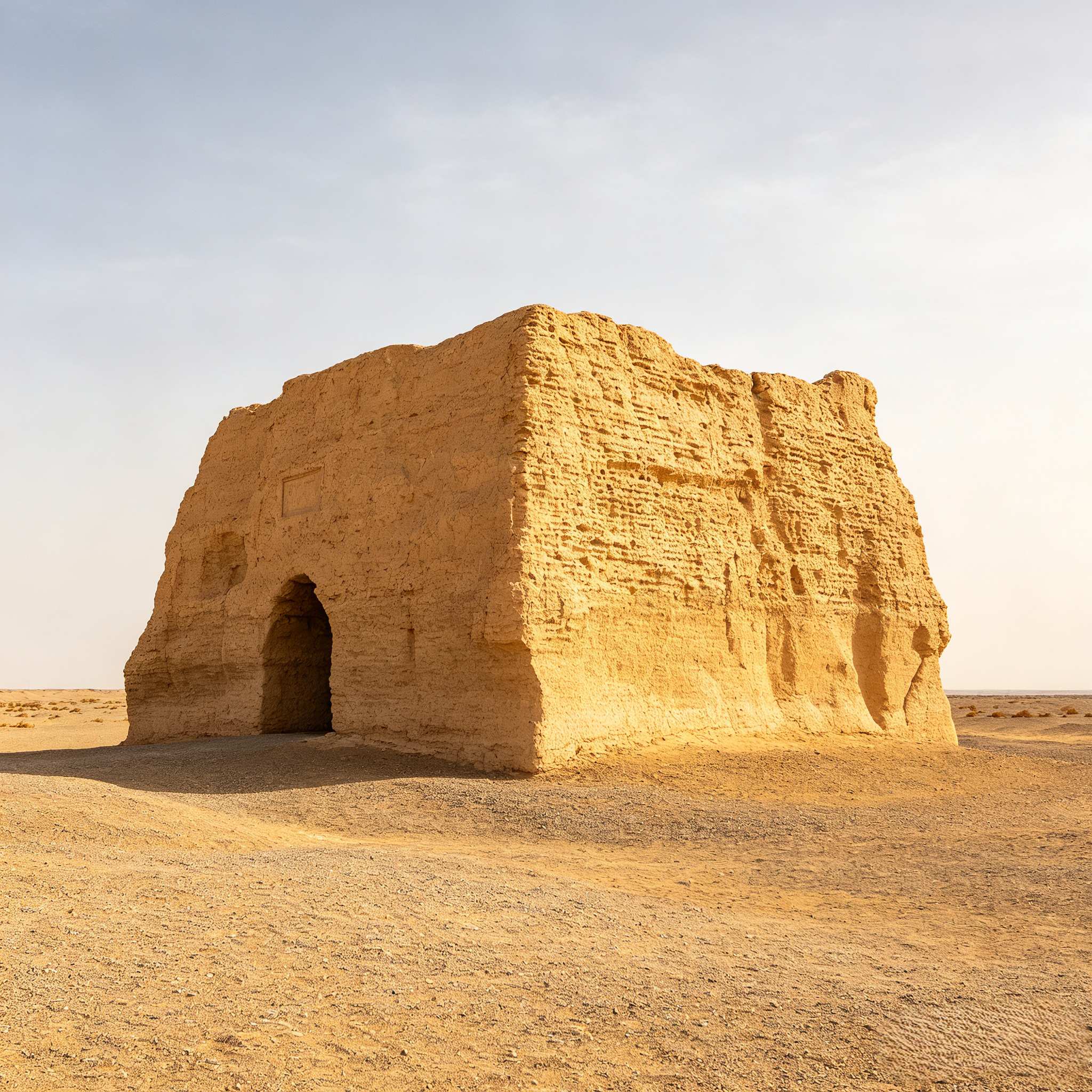 Ancient Yumenguan Pass earthen ruin in the vast Gobi Desert, Dunhuang