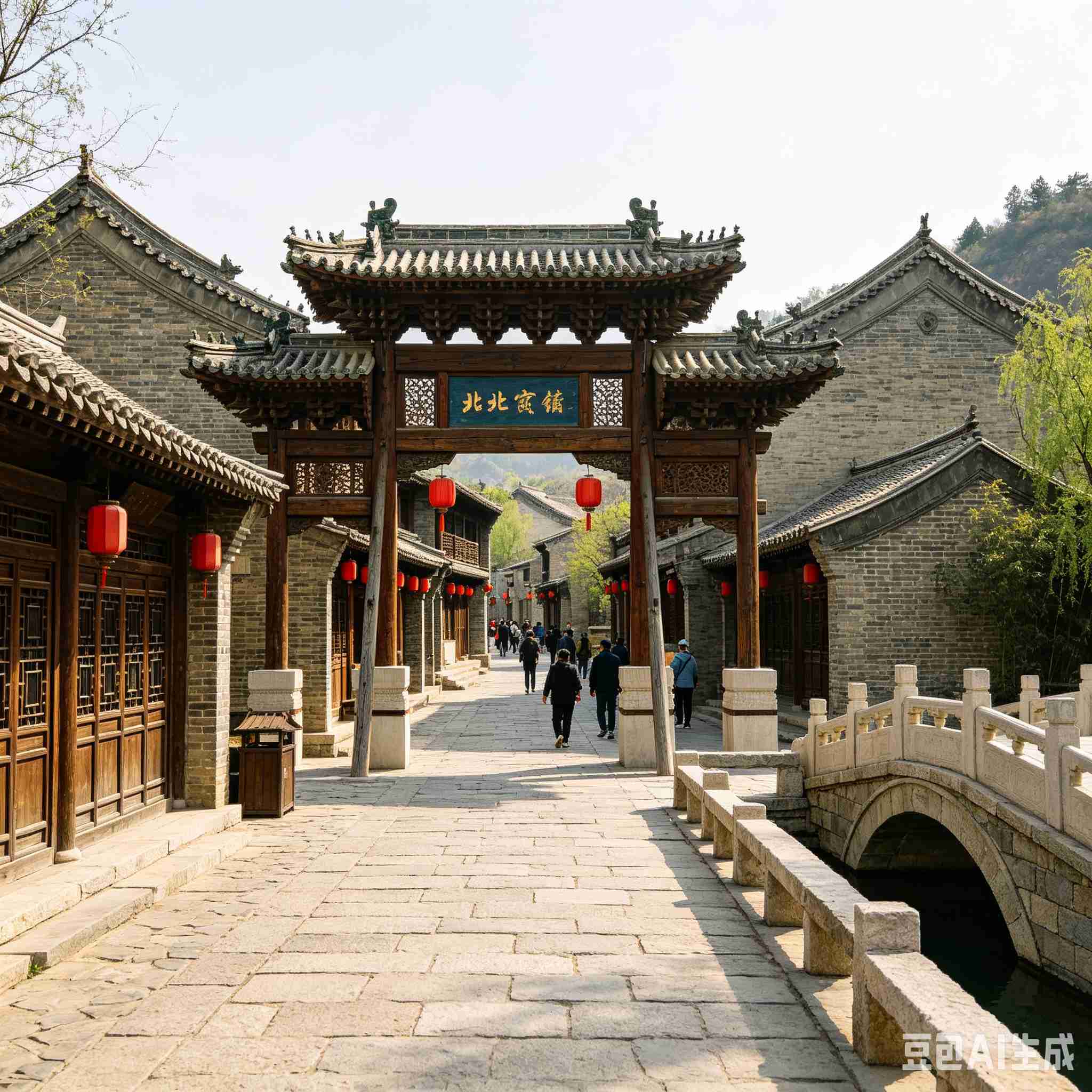 Gubei Water Town ancient street with traditional Chinese archway and historic architecture