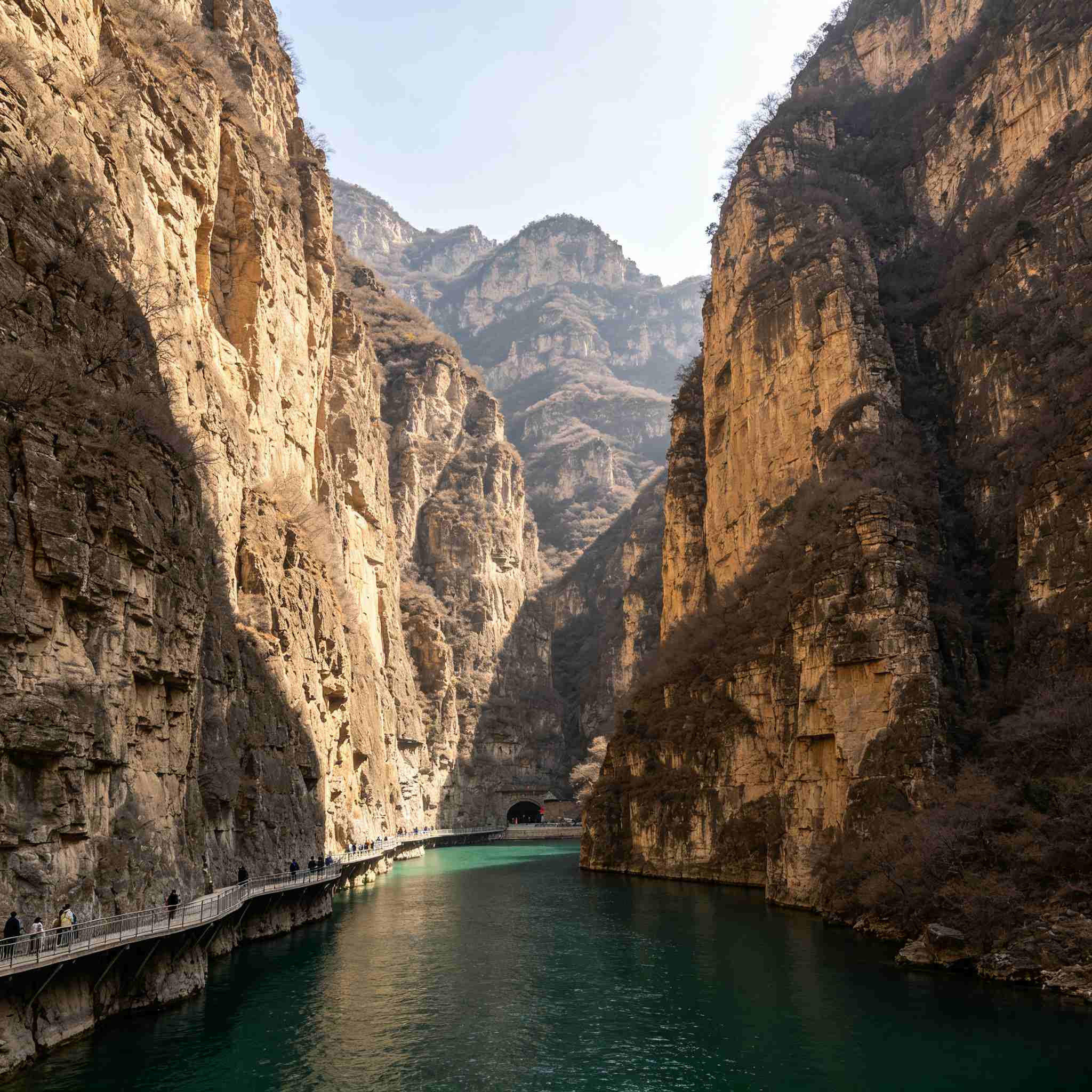 Longqing Gorge natural landscape with steep rock walls and mountain valley scenery