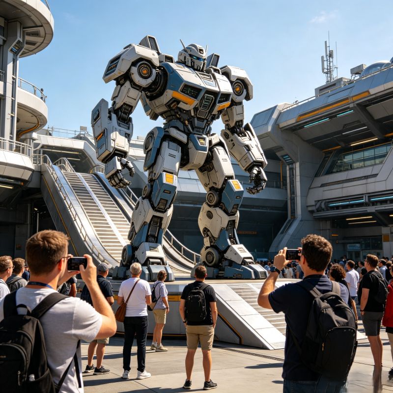 Tourists photographing Transformer robot at Universal Beijing Resort
