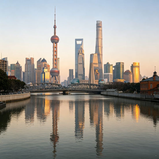 Shanghai Bund & Lujiazui skyline with Oriental Pearl Tower, iconic Shanghai cityscape