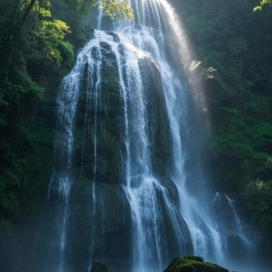 Gudong Waterfall cascading forest scenery, famous natural waterfall spot in Guilin Yangshuo