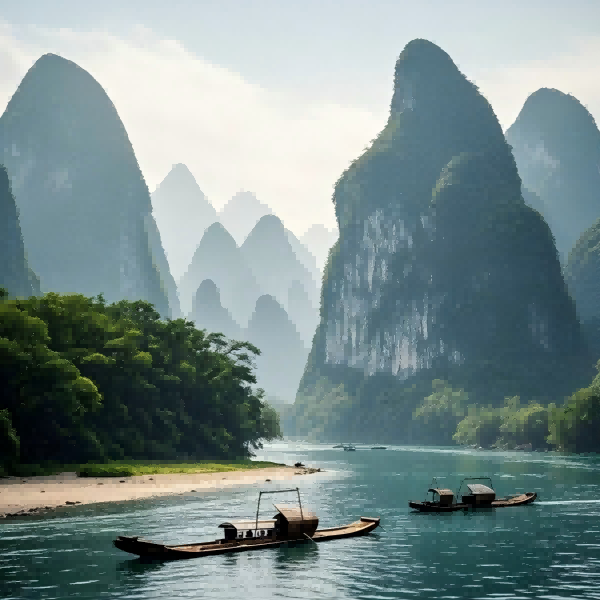 Karst mountain landscape along the Li River in Guilin, China