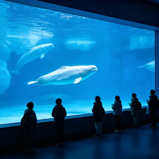 Beluga whale display tank at Polar Museum, Tiger Beach Ocean Park