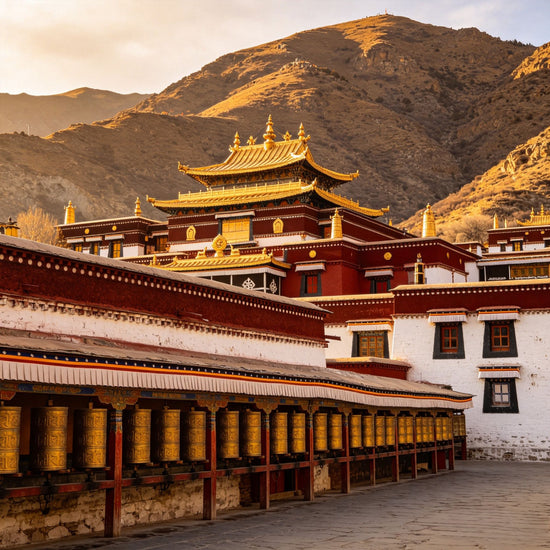 Traditional Tibetan Buddhist monastery with golden roof and red walls, Lhasa