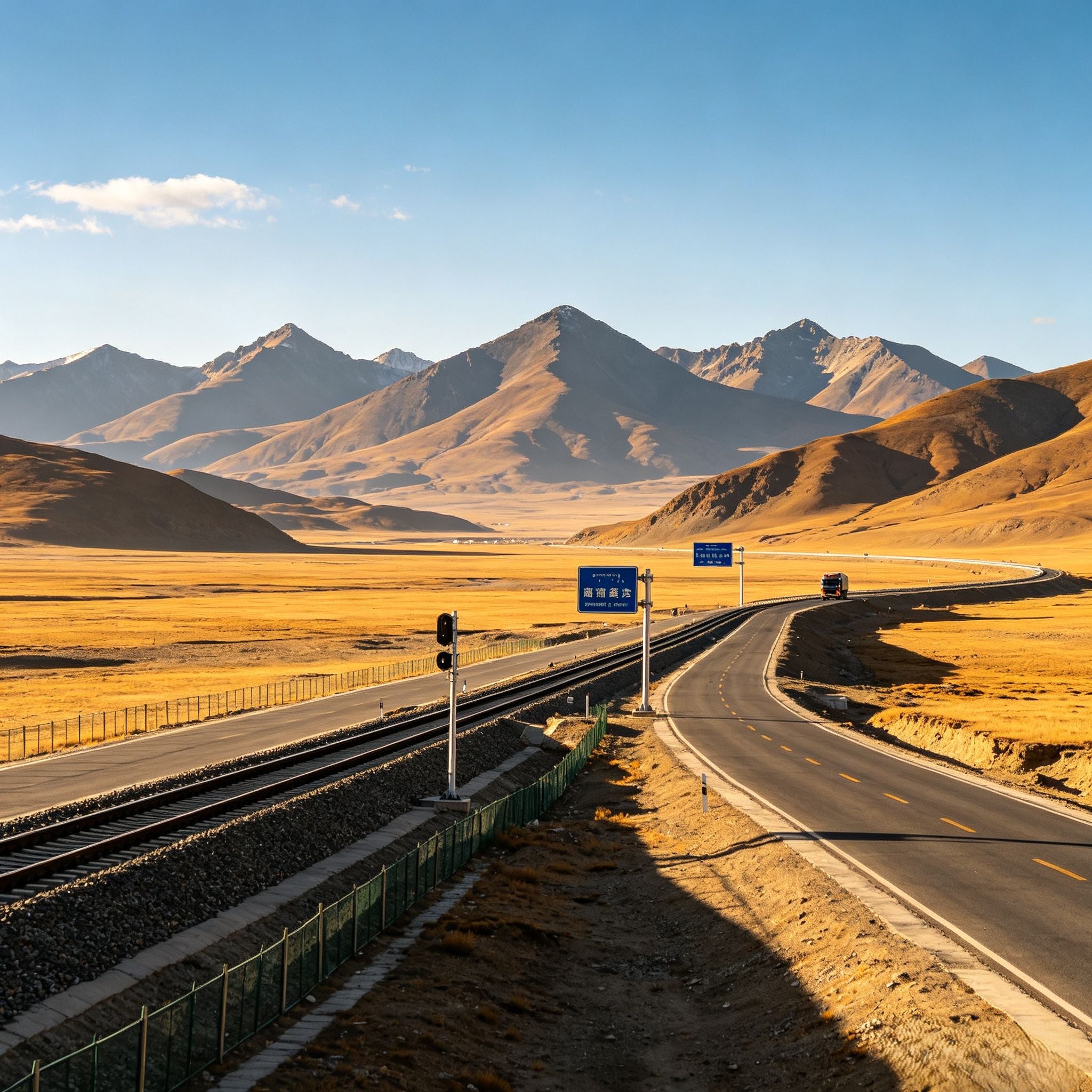Scenic high-altitude highway across the vast Tibetan plateau