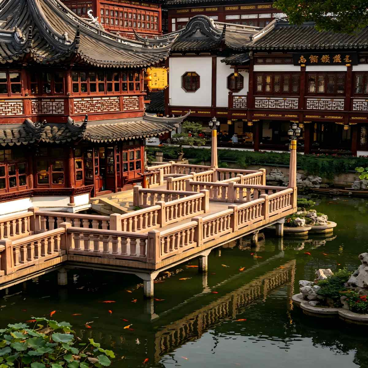 Traditional ancient architecture & pond view at Yu Garden classical Jiangnan garden Shanghai day trip