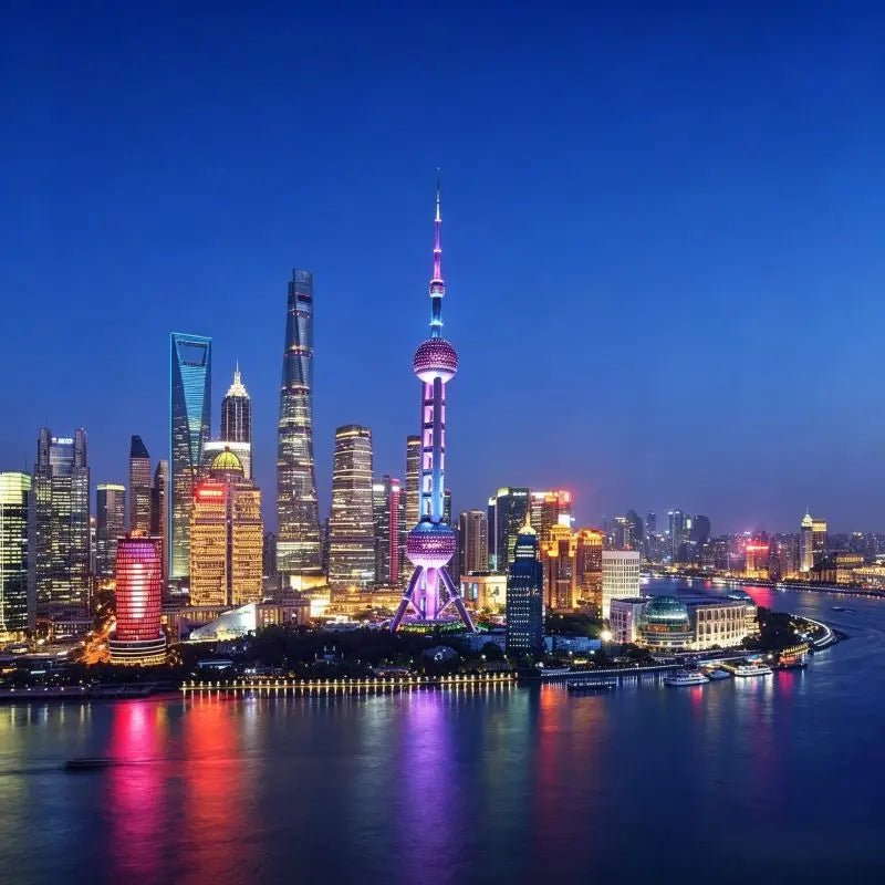 The Bund and Lujiazui skyline Shanghai, Oriental Pearl Tower landmark, modern Pudong skyscrapers and Huangpu River night reflection, iconic Shanghai cityscape, China inbound travel attraction