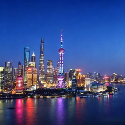 The Bund and Lujiazui skyline Shanghai, Oriental Pearl Tower landmark, modern Pudong skyscrapers and Huangpu River night reflection, iconic Shanghai cityscape, China inbound travel attraction
