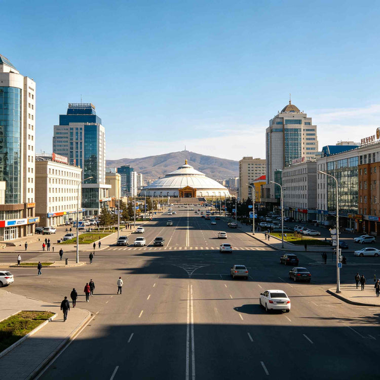 Ulaanbaatar city skyline with central square, Mongolia capital private arrival tour