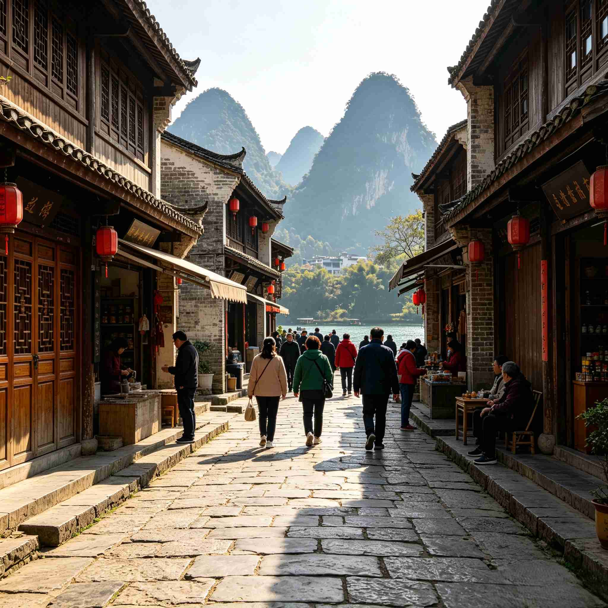Traditional stone street in Xingping Ancient Town, Guangxi