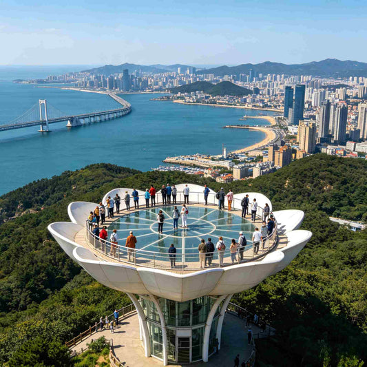 Lotus Mountain Observation Deck with panoramic view of Xinghai Bay and coastal bridge, Dalian
