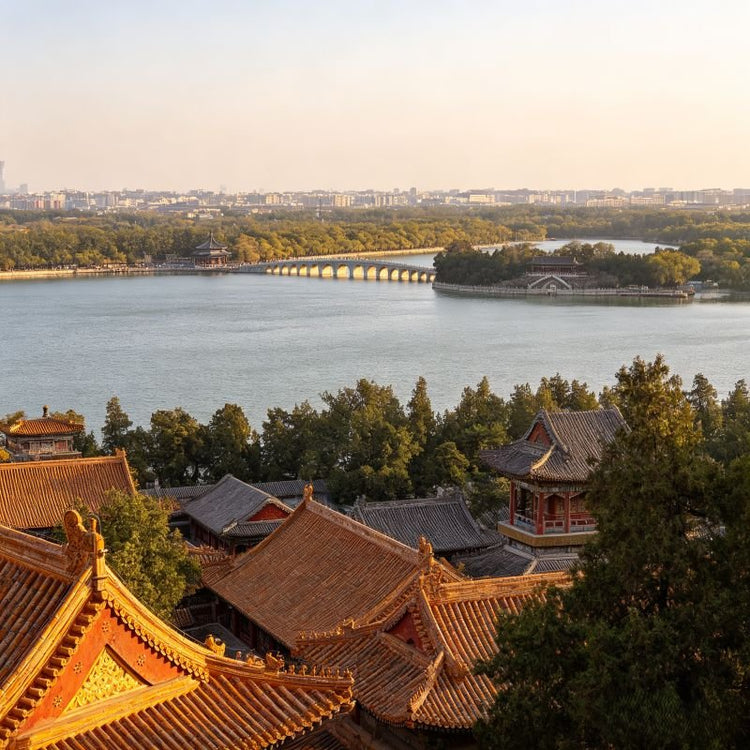 Aerial panoramic view of Kunming Lake and imperial architectural complex in the Summer Palace
