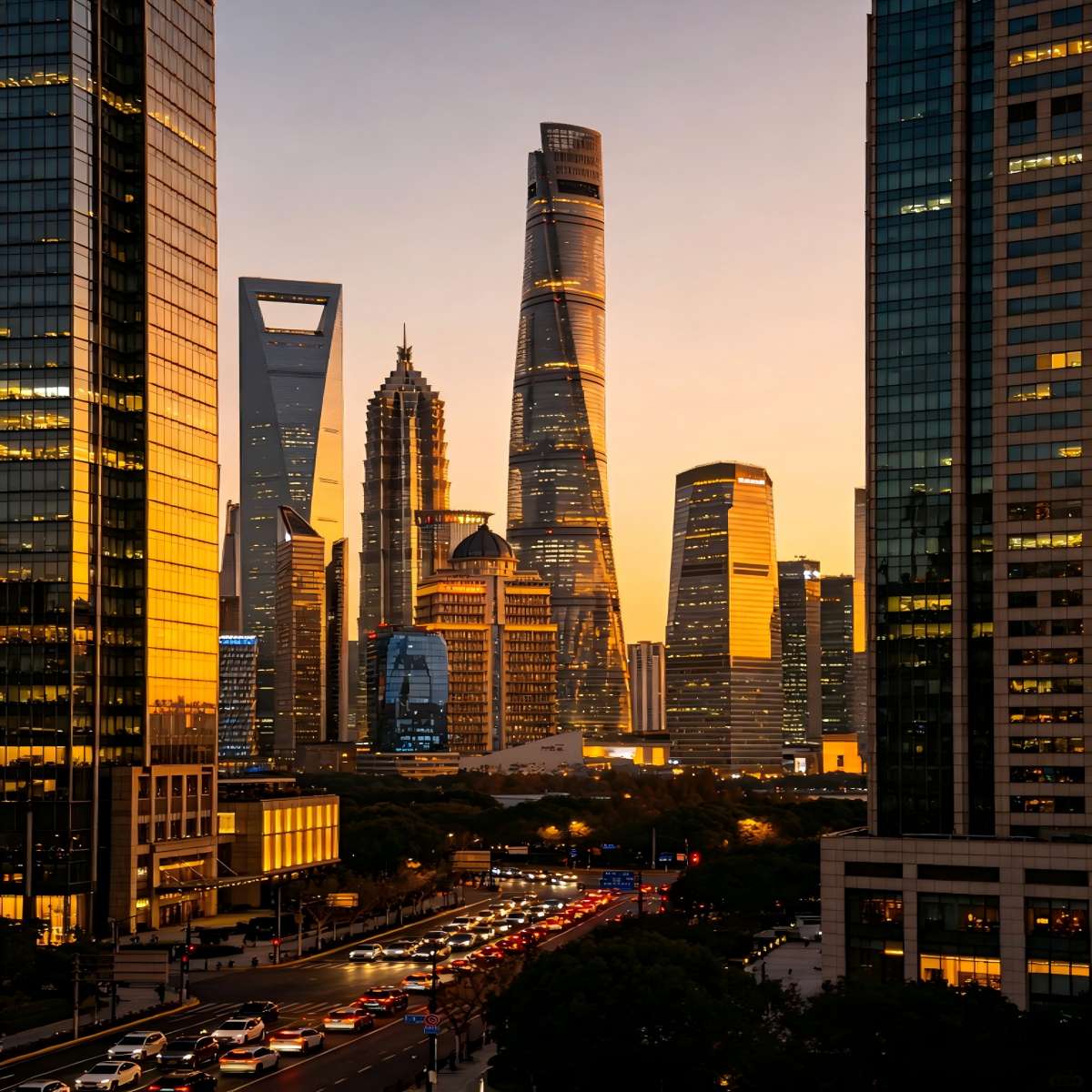 Lujiazui Shanghai Tower sunset skyline, Shanghai landmark skyscrapers for private one day tour