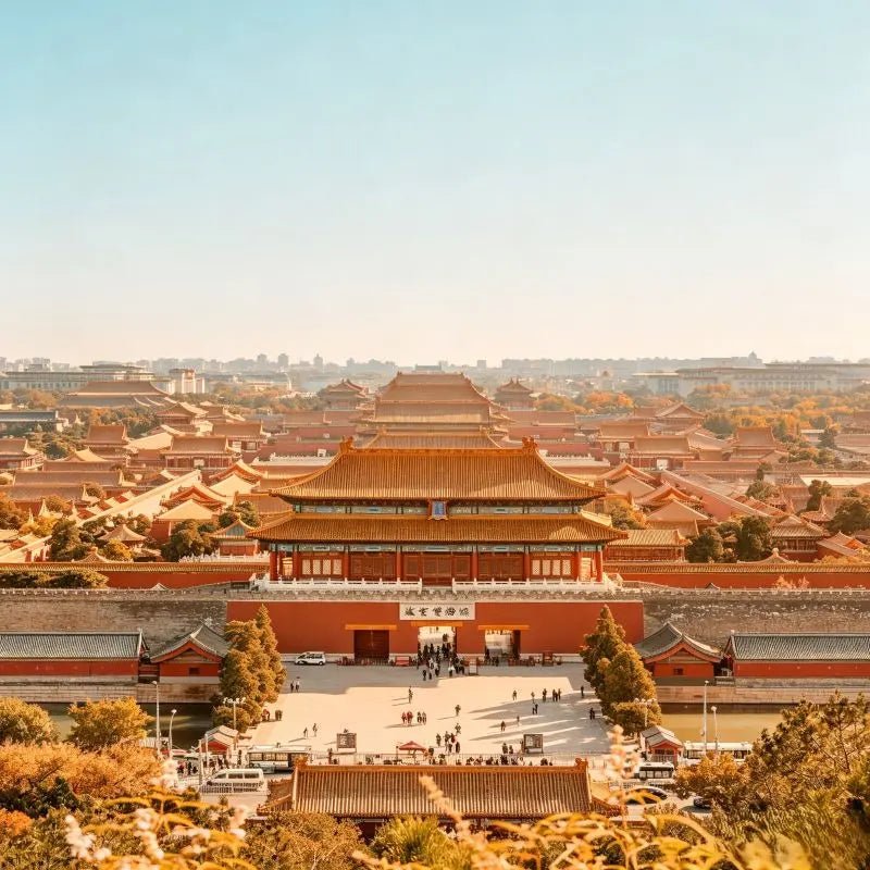 The Forbidden City Palace Museum Beijing, red walls and golden roofs, ancient Chinese imperial palace, world heritage site
