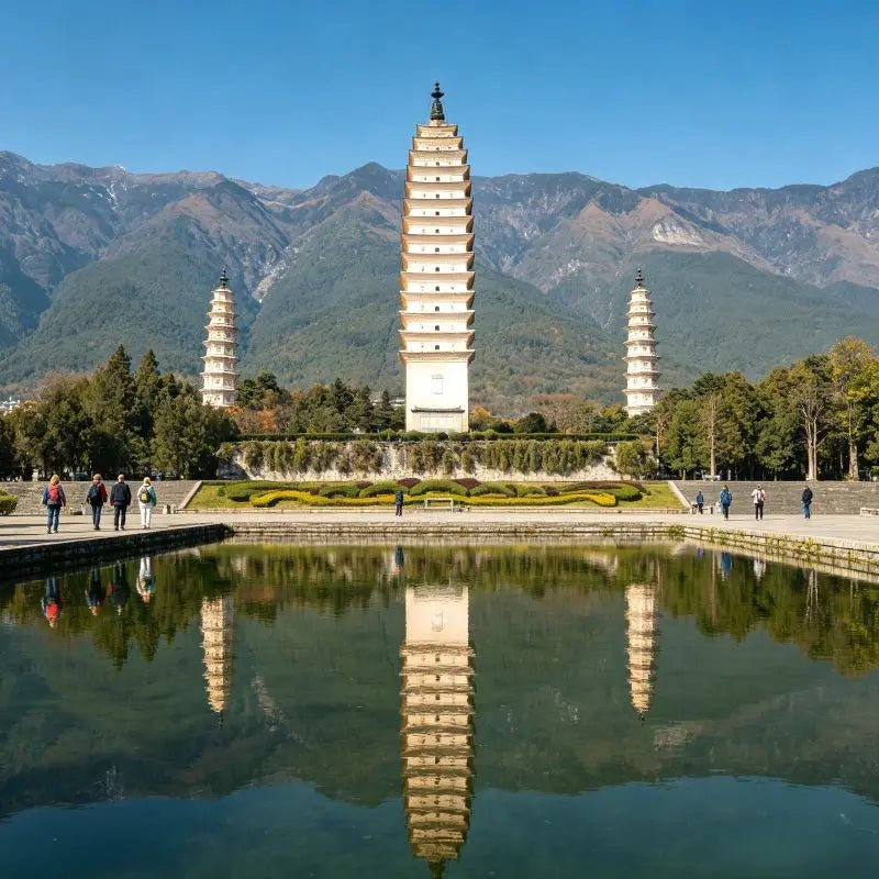 Three Pagodas of Chongsheng Temple with reflection, Dali landmark