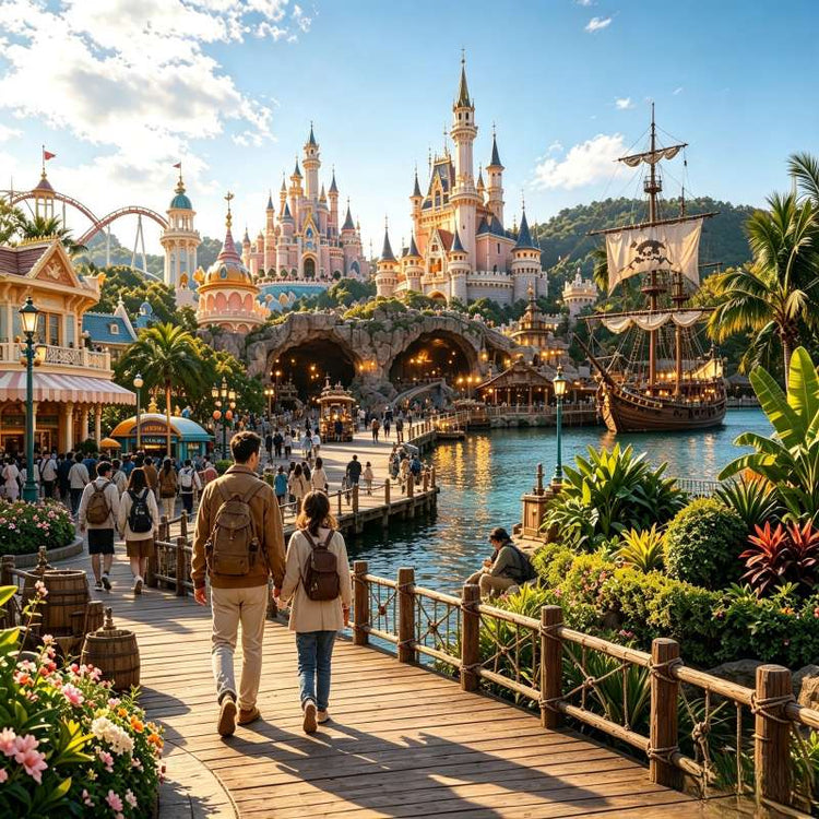 Pirates of the Caribbean themed lakeside walkway at Shanghai Disneyland