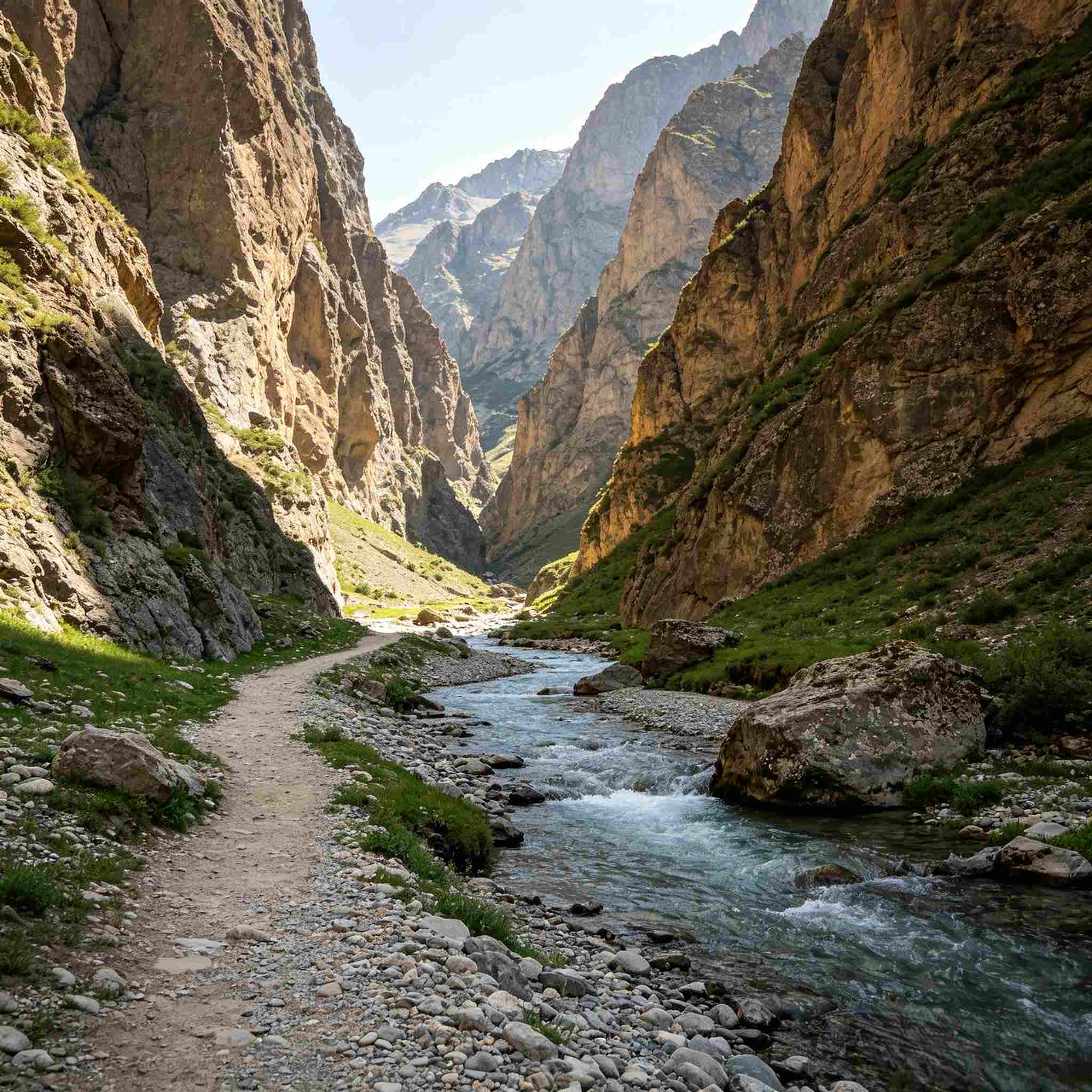 Yolyn Am Eagle Valley gorge with mountain stream, Gobi Gurvan Saikhan National Park