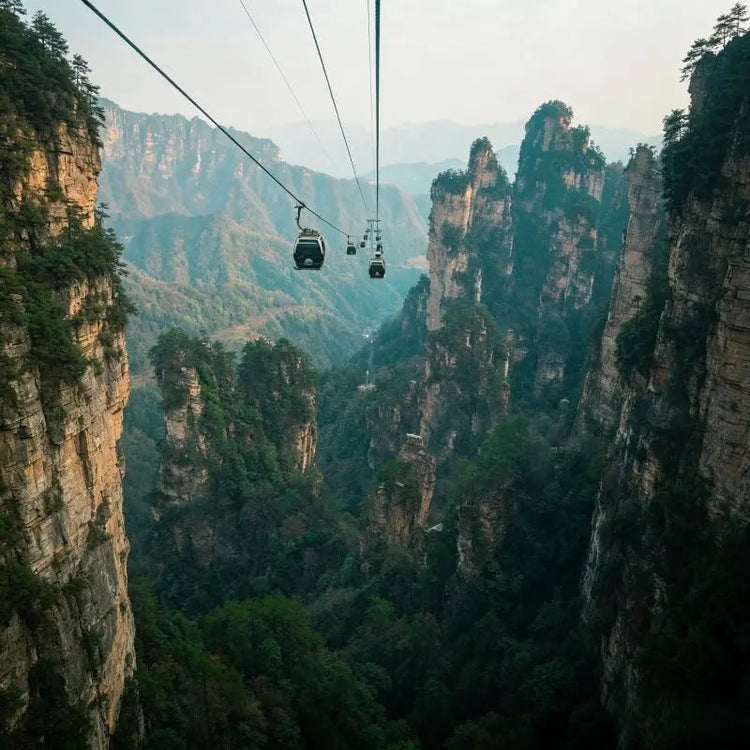 Zhangjiajie mountain cable car, towering quartz sandstone peaks, China inbound sightseeing tour