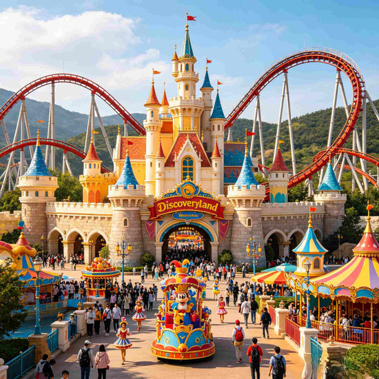 Discoveryland Theme Park with castle and roller coaster, Jinshitan Dalian