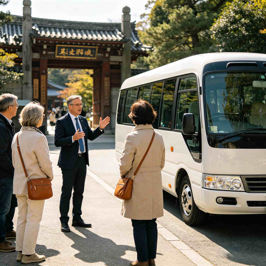 Professional English-speaking tour guide briefing travelers beside private vehicle, Nanjing private tour hotel pickup service