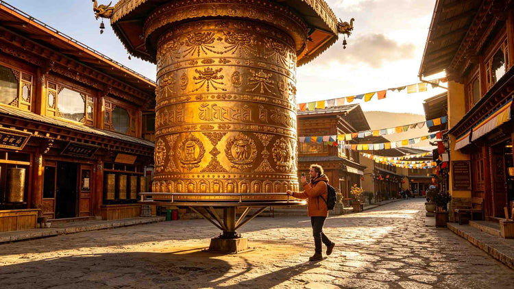 Dukezong Ancient Town prayer wheel, Shangri-La cultural travel image