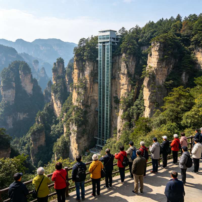 Bailong Sky Elevator on cliff face, world's tallest outdoor elevator, Zhangjiajie National Park