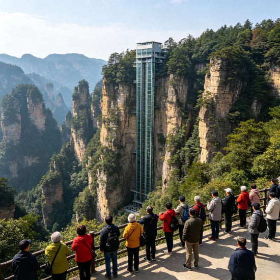 Bailong Sky Elevator on cliff face, world's tallest outdoor elevator, Zhangjiajie National Park