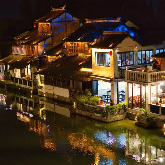 Wuzhen water town night canal houses red lanterns private tour
